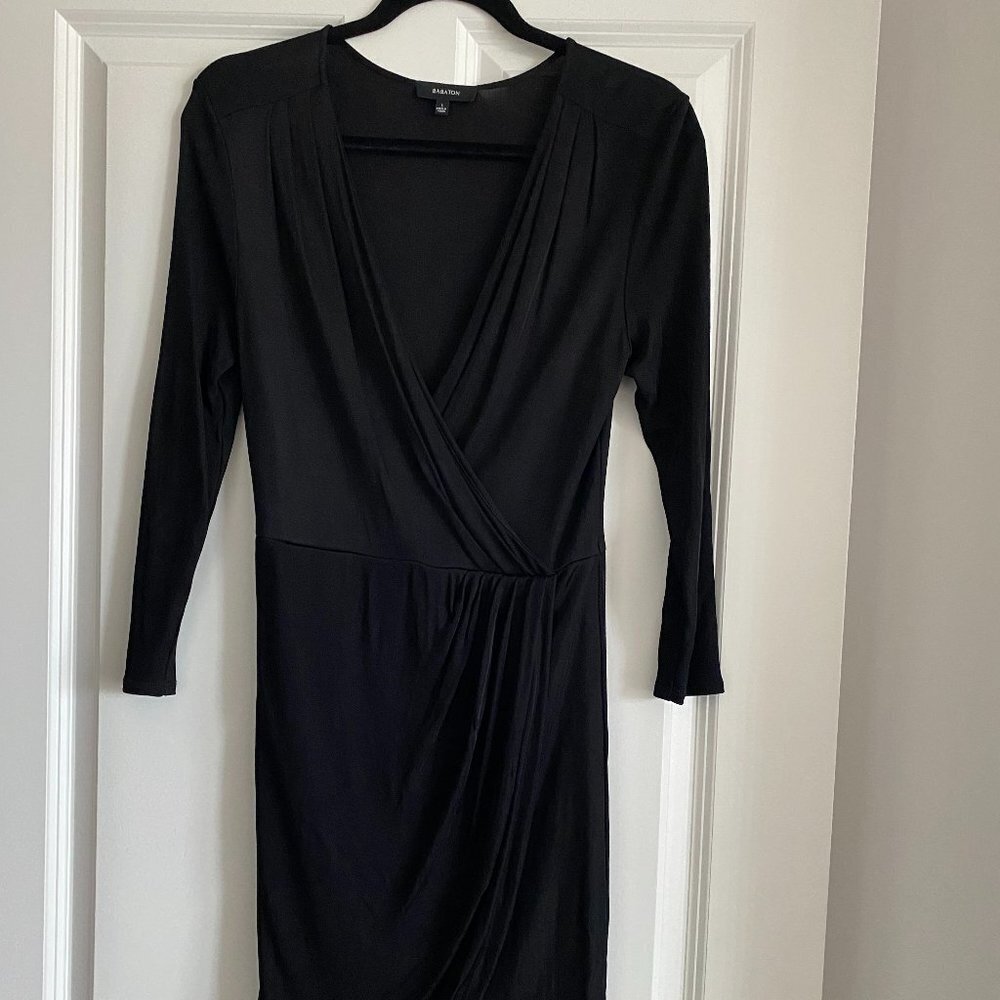BABATON CLASSIC WRAP BLACK DRESS VISCOSE FULLY LINED SIZE S
